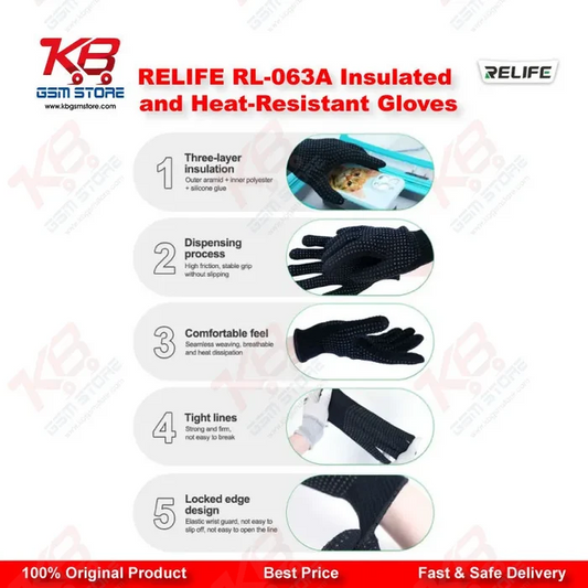 RELIFE RL-063A Insulated Heat-Resistant Repair Gloves – Anti-Slip Aramid Safety Gloves for Mobile Repair Technicians