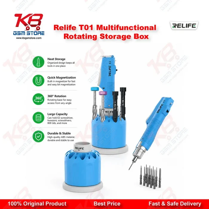 RELIFE T01 Multifunctional 360° Rotating Storage Box – 25 Hole Screwdriver & Tool Organizer