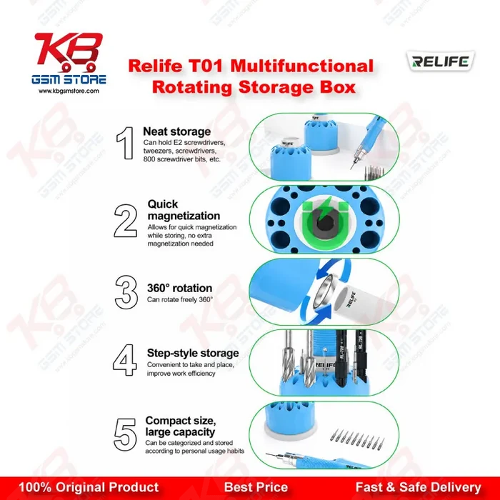 RELIFE T01 Multifunctional 360° Rotating Storage Box – 25 Hole Screwdriver & Tool Organizer