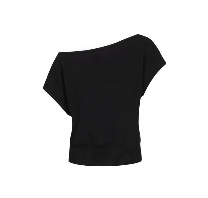 Retro Star Knitted Plaid Shoulder-Sleeved T-shirt Black/Star