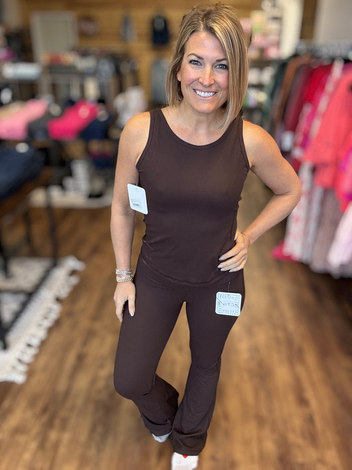 Ribbed Flare Lounge Leggings - Chocolate