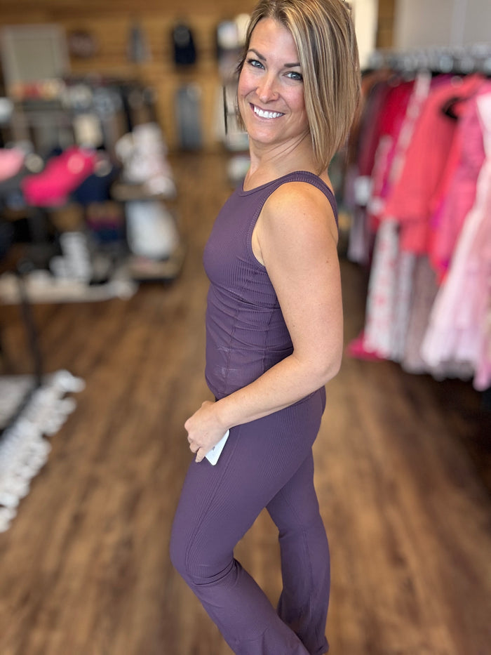 Ribbed Flare Lounge Leggings - Plum