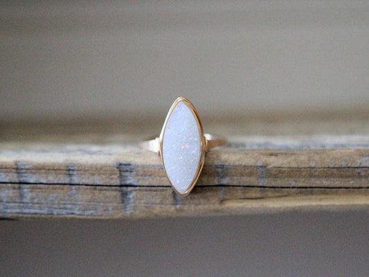 Ring-Druzy Cocktail Statement White Gemstone Marquis