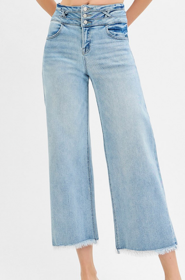 Risen - High Rise Double Band Crop Jean - Light Wash