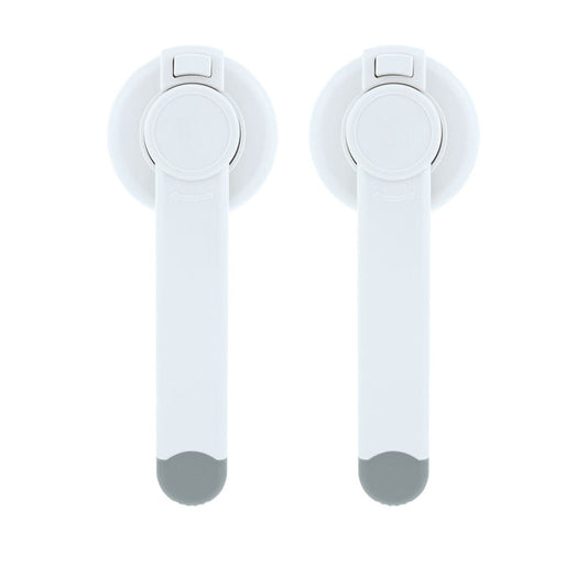 The Nuby Safety Toilet Lid Lock 2 Pack features two identical child safety locks with gray tips, shown vertically side by side on a plain white background, ideal for cabinets, drawers, or toilet childproofing.