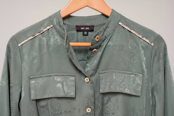 Saint + Sofia green snakeskin shirt dress - UK SIZE 12