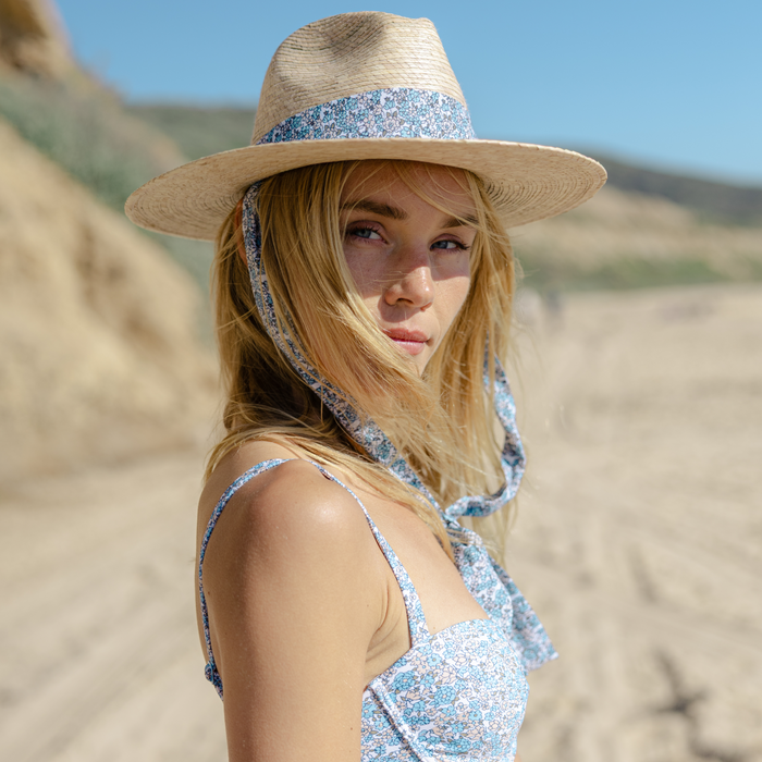 sarah bray bermuda women's wildflower sun hat with original slate floral ribbon