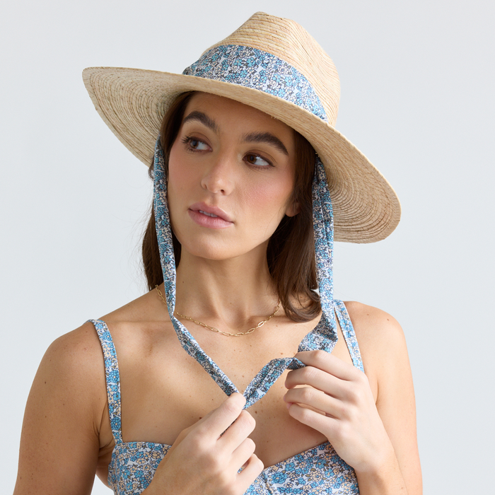 sarah bray bermuda women's wildflower sun hat with original slate floral ribbon
