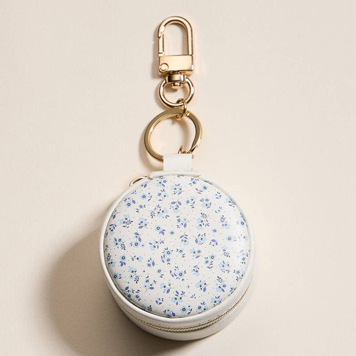 Sensibling Corp. Floral Pattern Printed Round Shaped Travel Jewelry Case Keychain / Bag Charm