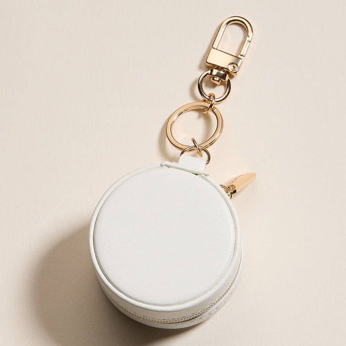 Sensibling Corp. Floral Pattern Printed Round Shaped Travel Jewelry Case Keychain / Bag Charm