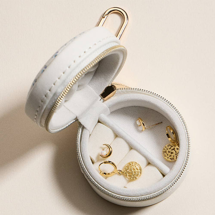 Sensibling Corp. Floral Pattern Printed Round Shaped Travel Jewelry Case Keychain / Bag Charm