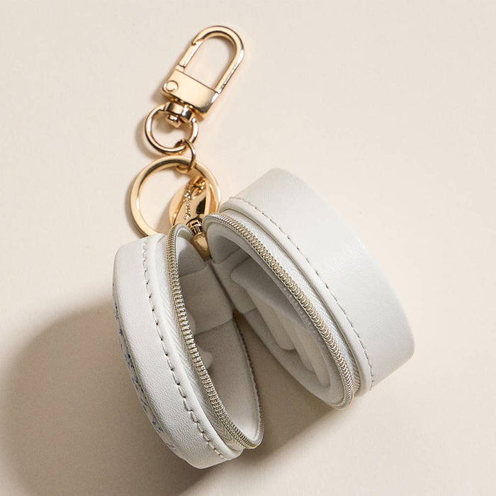 Sensibling Corp. Floral Pattern Printed Round Shaped Travel Jewelry Case Keychain / Bag Charm