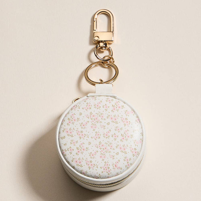 Sensibling Corp. Floral Pattern Printed Round Shaped Travel Jewelry Case Keychain / Bag Charm