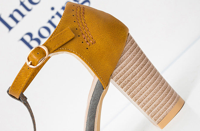 SH428 - Hollow T-Strap High Heel Buckle Shoes