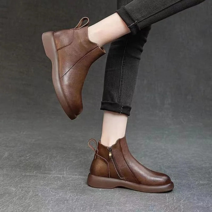 SH442 - Brown Zipper Ankle Boots