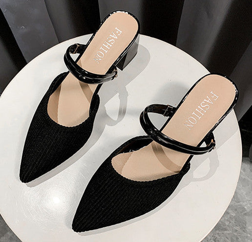 SH445 - Korean Pointed Half Heel Sandals