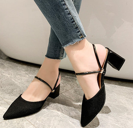 SH445 - Korean Pointed Half Heel Sandals