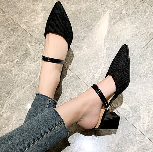 SH445 - Korean Pointed Half Heel Sandals