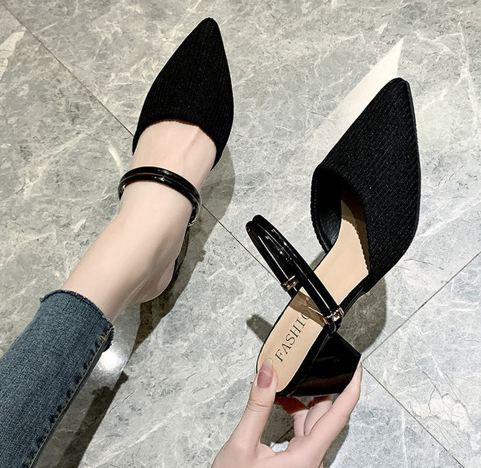 SH445 - Korean Pointed Half Heel Sandals