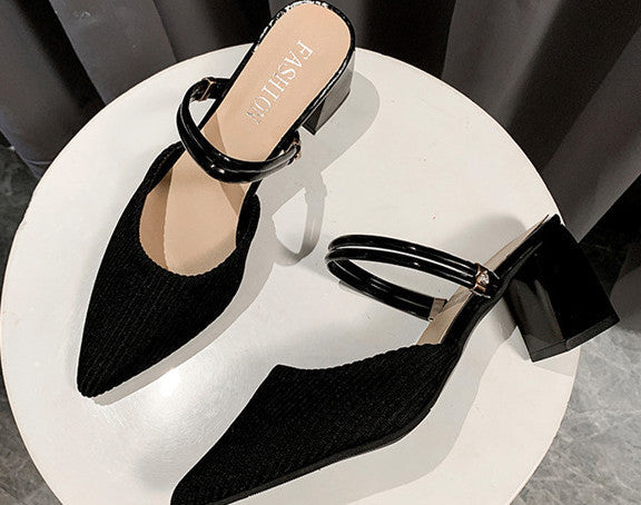 SH445 - Korean Pointed Half Heel Sandals