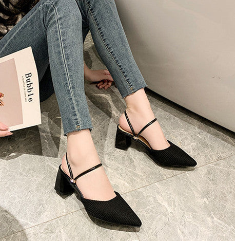 SH445 - Korean Pointed Half Heel Sandals