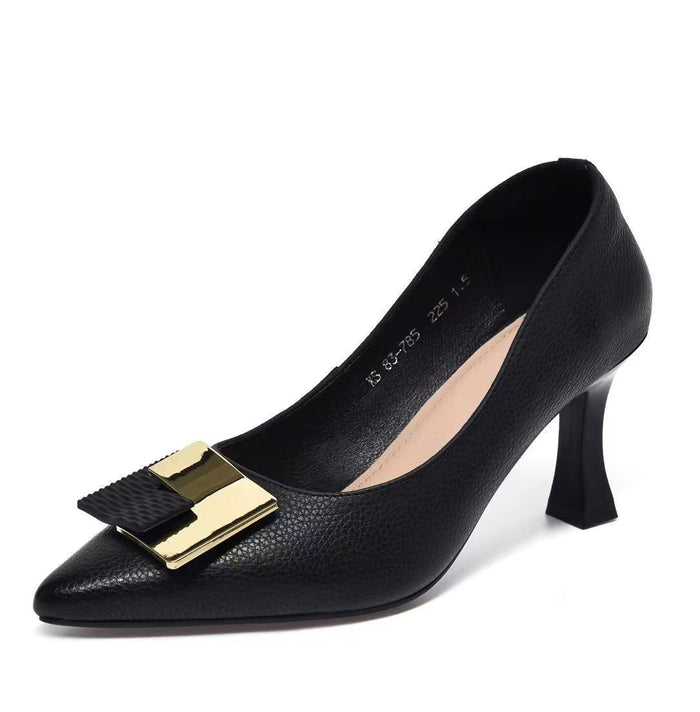 SH465 - Stiletto Black Buckle Pumps