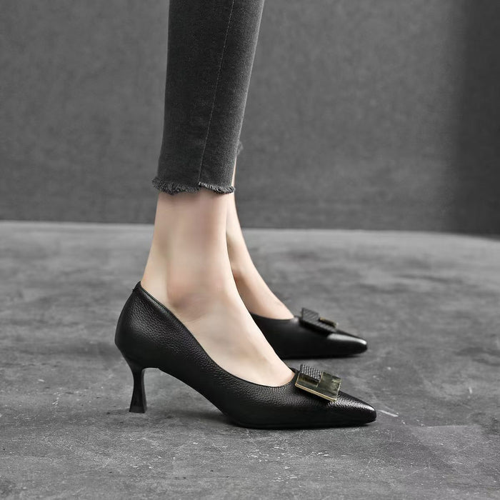 SH465 - Stiletto Black Buckle Pumps