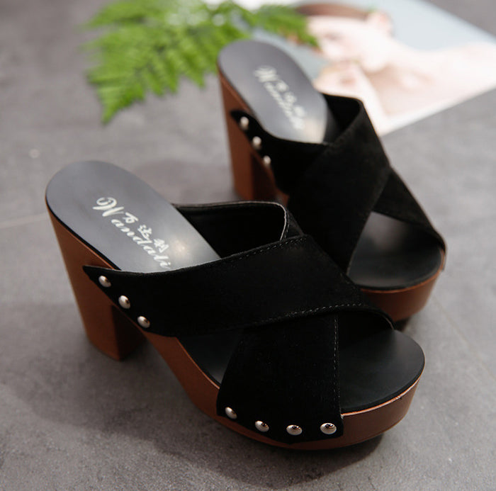 SH470 - Rivet cross strap high heel