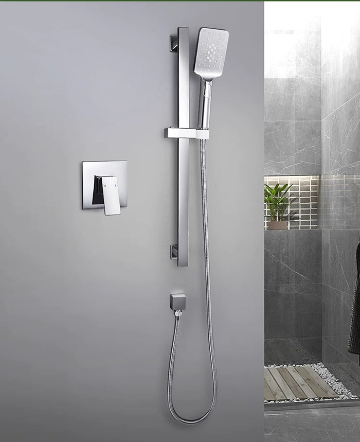 Shower Slide Combo Mains Pressure Square Set Chrome/Black