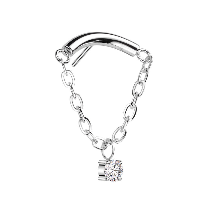 Silver Titanium Chain CZ Threadless Top Silver / F-136 Titanium