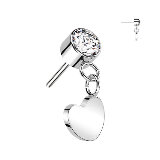 Silver Titanium Dangly Heart CZ Threadless Top Silver / F-136 Titanium