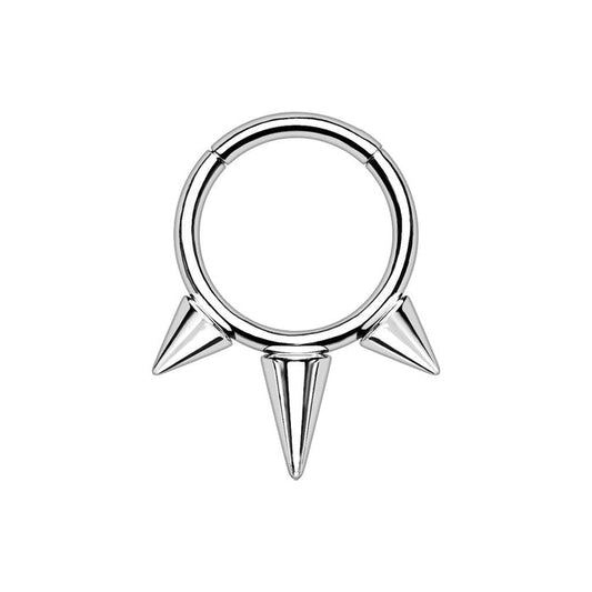 Silver Titanium Spike Hinged Ring 8mm / F-136 Titanium / Silver