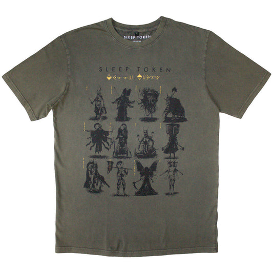 SLEEP TOKEN - GRID - Stone Wash T-Shirt Green