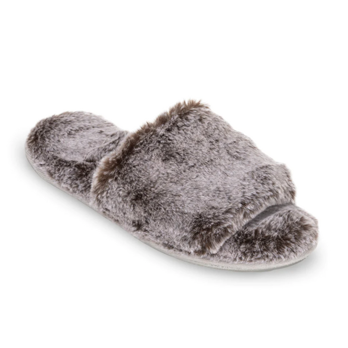 Soft and plush gray slipper with an open toe and a cozy faux fur texture, designed for comfort and relaxation, Slipper - Gray | Lemon.