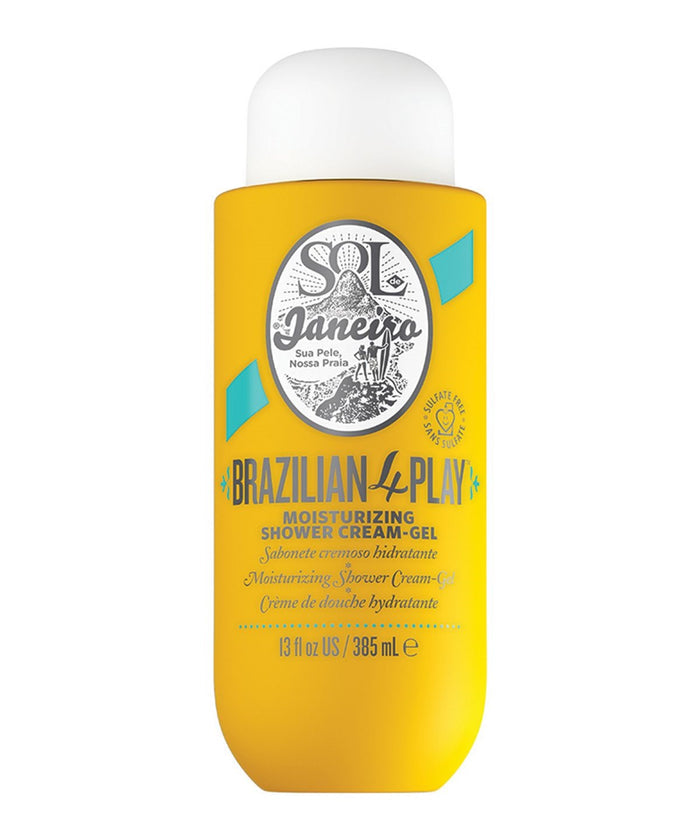Sol de Janeiro Brazilian 4 Play Moisturizing Shower Cream-Gel in a 385ml bottle, featuring a creamy, hydrating bath and body formula.