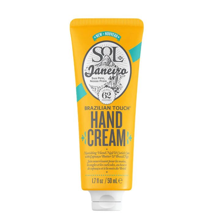 Sol de Janeiro Brazilian Touch Hand Cream in 50ml tube, featuring rich skin care formula with tropical scent and nourishing ingredients.