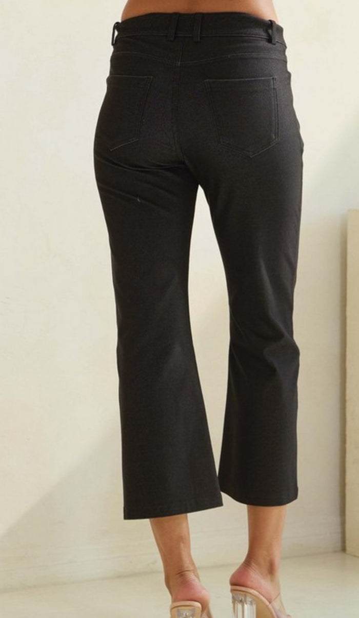 Solid Cropped Work Pants - Black