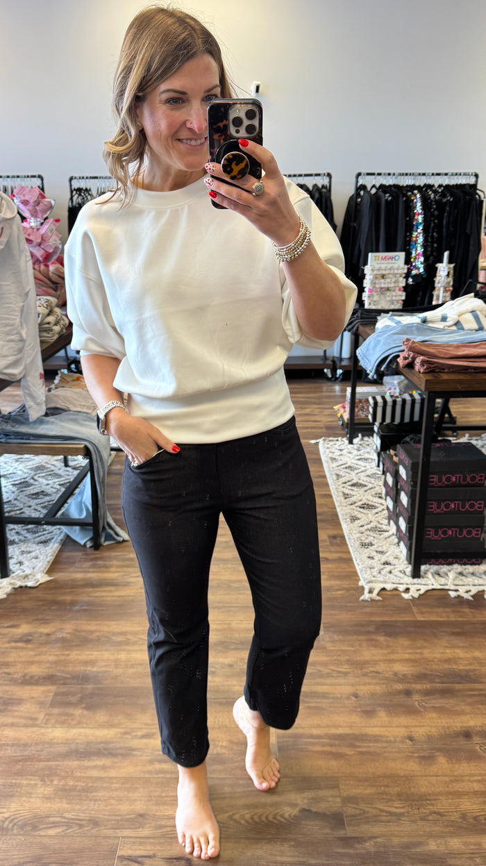 Solid Cropped Work Pants - Black