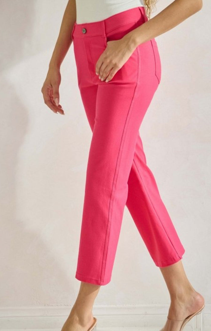 Solid Cropped Work Pants - Fuchsia