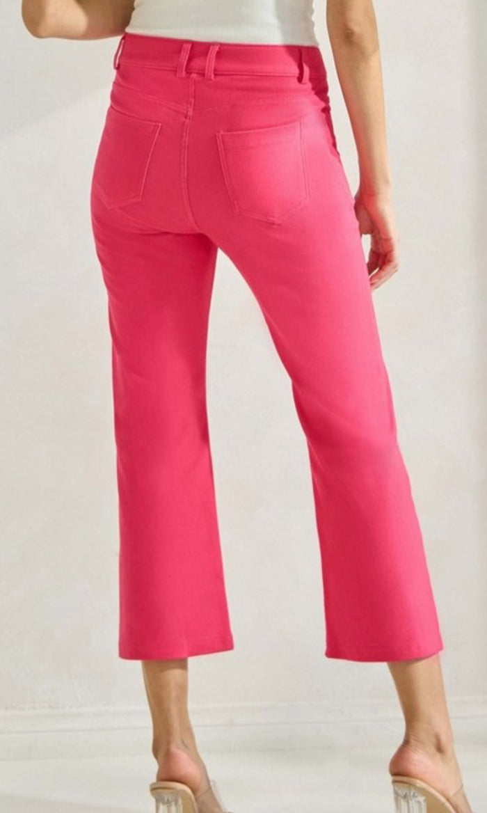 Solid Cropped Work Pants - Fuchsia
