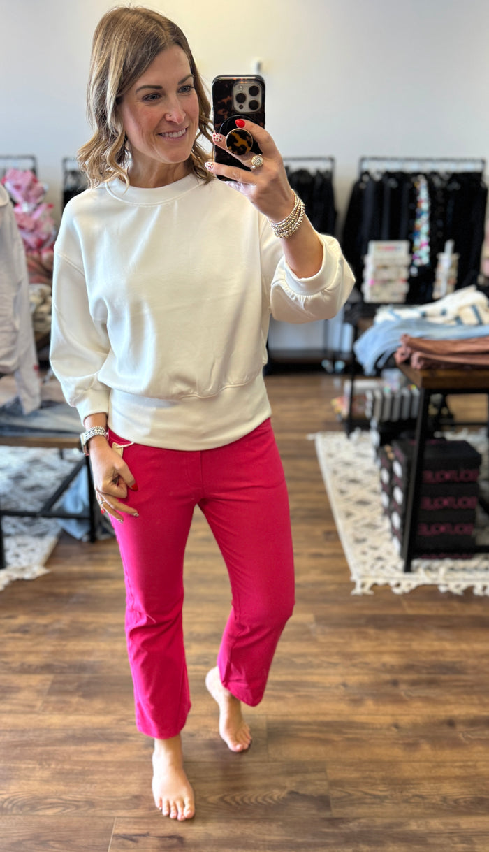 Solid Cropped Work Pants - Fuchsia