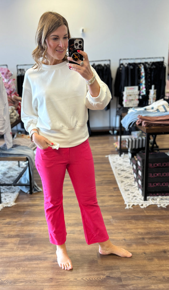 Solid Cropped Work Pants - Fuchsia