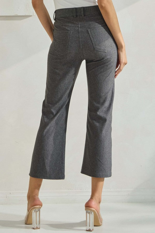 Solid Cropped Work Pants - Grey