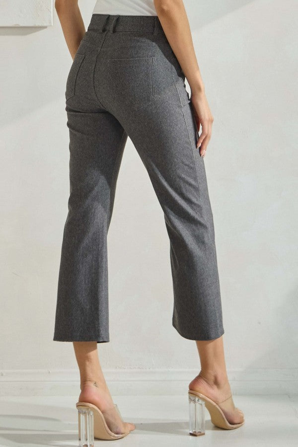 Solid Cropped Work Pants - Grey