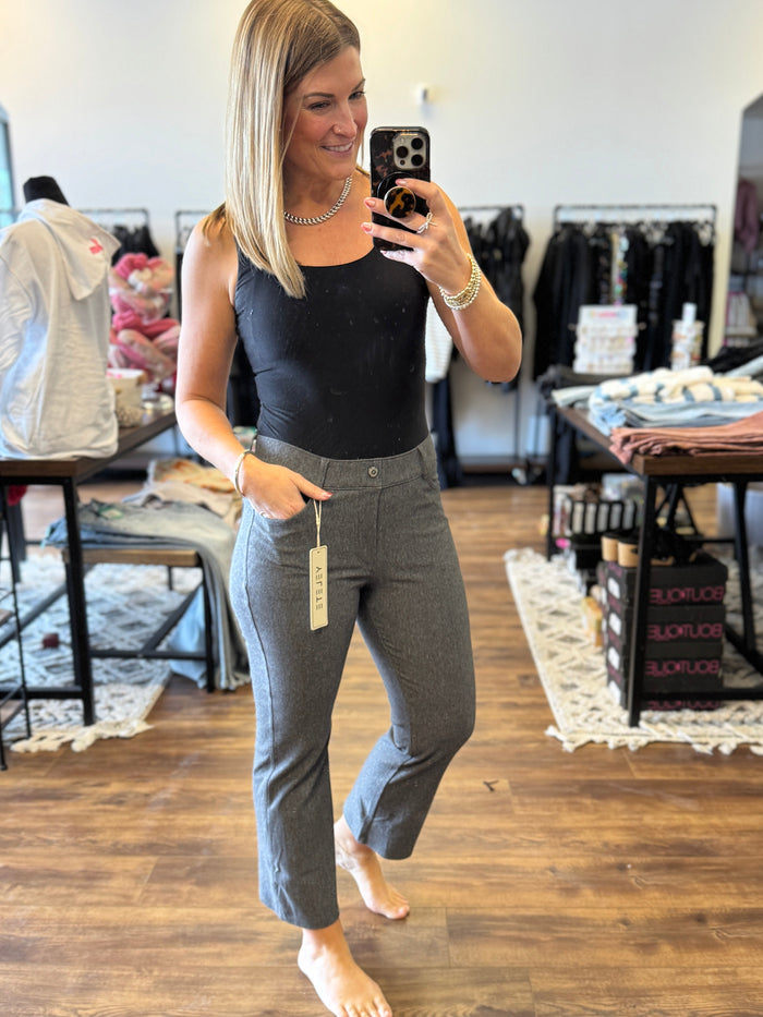 Solid Cropped Work Pants - Grey