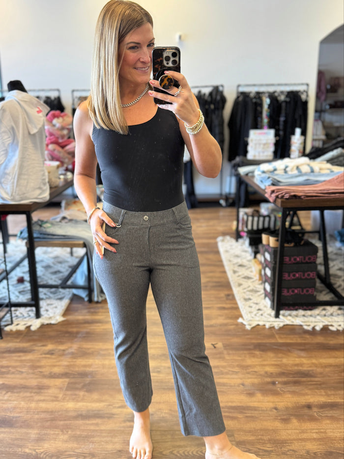 Solid Cropped Work Pants - Grey