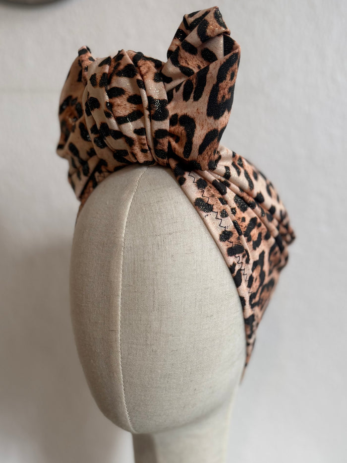 Sparkly leopard print turban