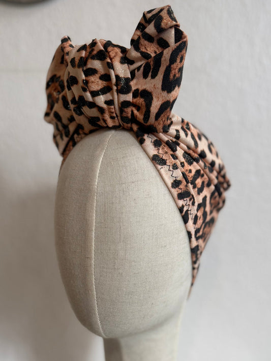 Sparkly leopard print turban