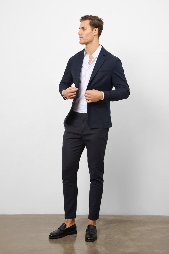 Stretch Linen Blend Suit Jacket in Navy - TAILORED ATHLETE - USA