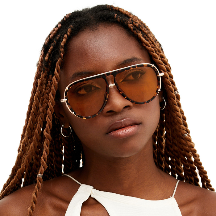 Sunglasses-Ivy Luxe Yellow Tangle-Free Round Aviators